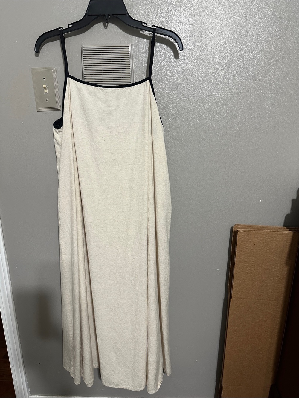 Cream Maxi Slip Dress with Black Contrast Trim